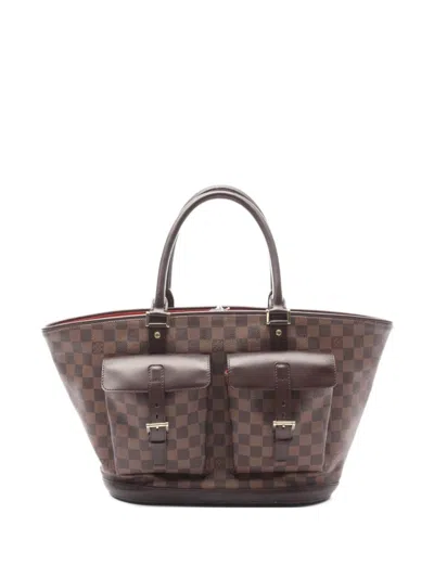 Pre-owned Louis Vuitton 2004 Manosque Gm Damier Ebene Handbag In Brown