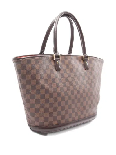 Pre-owned Louis Vuitton 2004 Manosque Gm Damier Ebene Handbag In Brown
