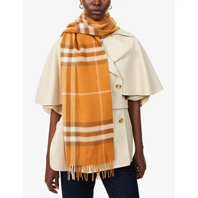 Burberry Womens Squash Check-print Cashmere Scarf In Brown