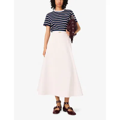 Maje Womens White Clover-embellishment Flared Stretch-crepe Midi Skirt In White