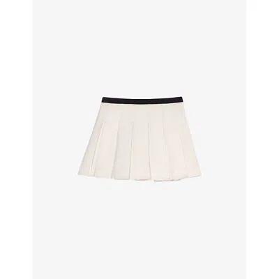 Maje Womens Ecru Contrast-trim Pleated Lurex Tweed Skort In White