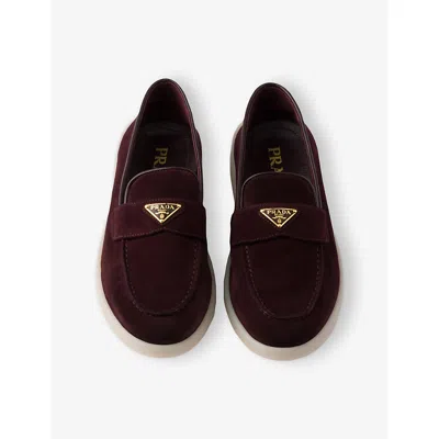 Prada Suede Leather Loafers In Burgundy