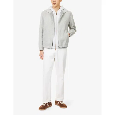 Eleventy Mens Light Melange Gray Prince Wales Check Pointed-collar Wool-cashmere Blend Jacket In White