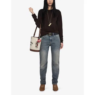 Zadig & Voltaire Womens Dark Chocolate Heart Patch Wool And Cashmere-blend Jumper In Brown