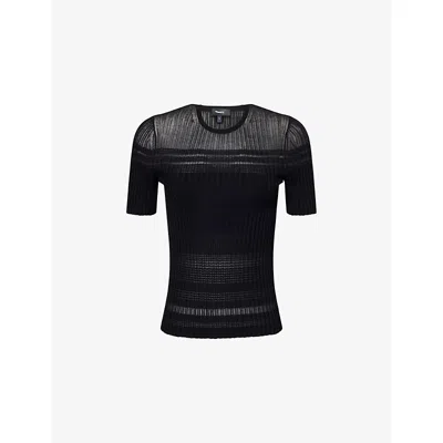 Theory Textured Ribbed T-shirt With Stretch Blend In Black