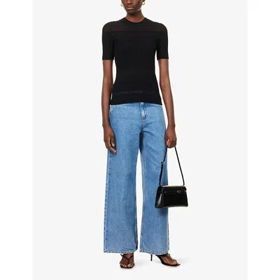 Theory Textured Ribbed T-shirt With Stretch Blend In Black