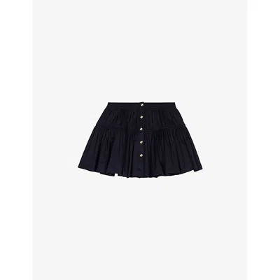 Maje Womens Navy Button-down Elasticated-waist Stretch-cotton Mini Skirt In Black