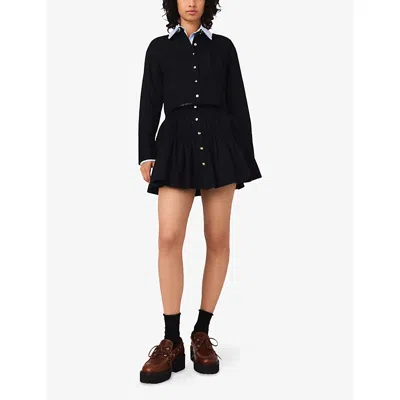 Maje Womens Navy Button-down Elasticated-waist Stretch-cotton Mini Skirt In Black