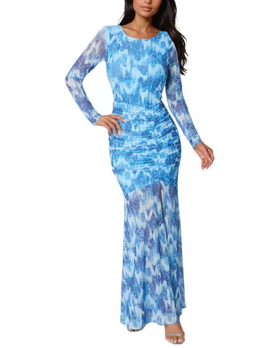 Bebe Ruched Longsleeve Printed Maxi Dress In Soft Tapestry