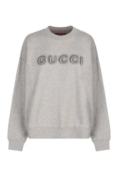 Gucci Sweatshirt Grey Cotton Dropped Shoulders In Gray