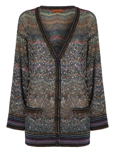 Missoni Oversized V-neck Cardigan With Zigzag Pattern In Multi