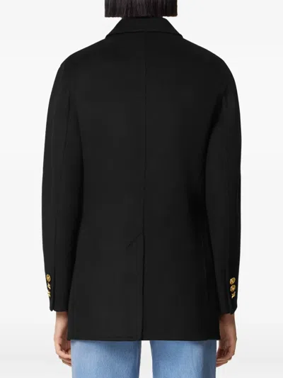 Versace Statement Safety Pin Double-breasted Coat In Black