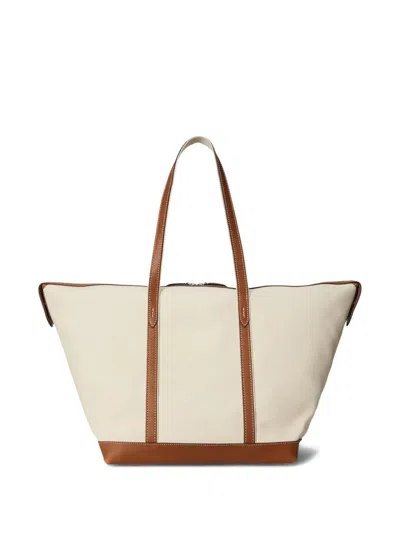Polo Ralph Lauren Bellport Leather-trimmed Canvas Tote Bag In Neutral