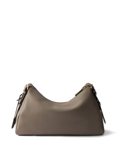 Prada Aimee Large Leather Shoulder Bag In Gray
