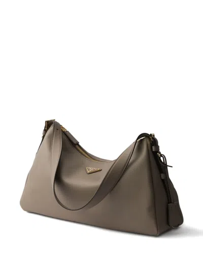 Prada Aimee Large Leather Shoulder Bag In Gray