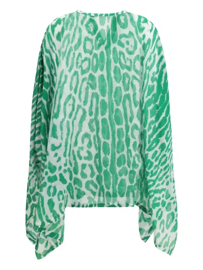 Tom Ford Leopard Print Silk Top In Green