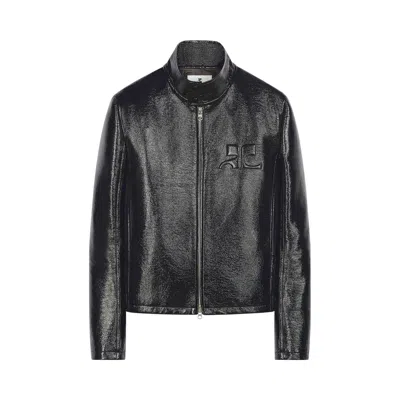 Pre-owned Courrèges Logo-embossed Patent Biker Jacket 'black' | Men's Size 50