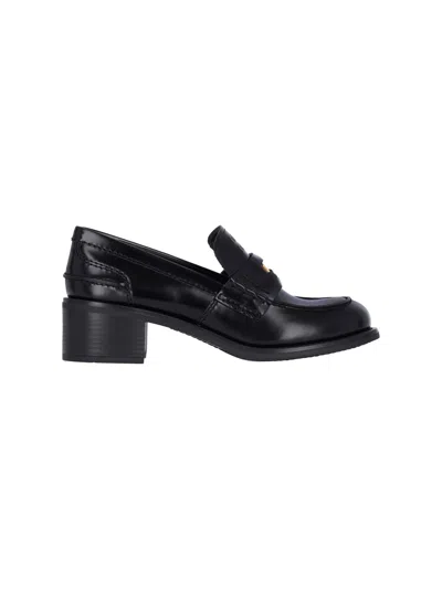 Miu Miu Penny Loafers In Brushed Leather In Black