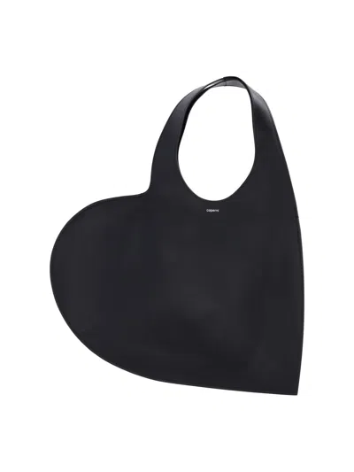 Coperni Women Black Heart Shaped Shoulder Bag With Cut-out On The Handle In Suede Woman In Black