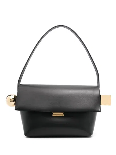 Jacquemus Le Rond Carre Leather Shoulder Bag In Black