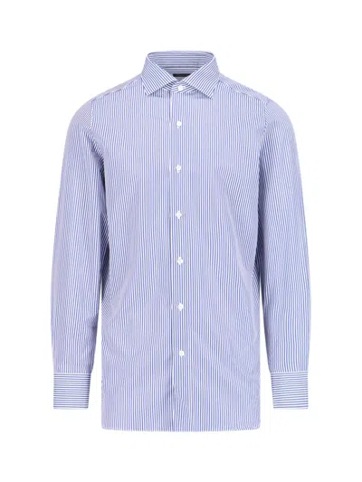 Finamore 1925 Finamore Blue Cotton Striped 1925 Button-up Shirt In Blue