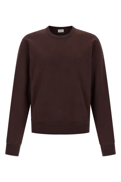 Saint Laurent Cassandre Embroidered Sweatshirt In Brown