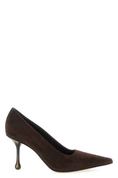 Jimmy Choo Ixia Pointed Toe Suede Pumps In Brown