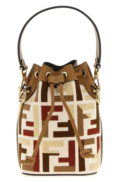 Fendi Mon Tresor Canvas Bucket Bag With Ff Embroidery In Brown