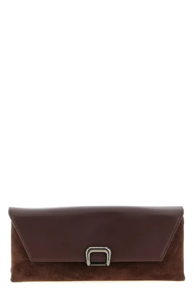 Brunello Cucinelli Tailored Clutch With Suede And Metal In Burgundy