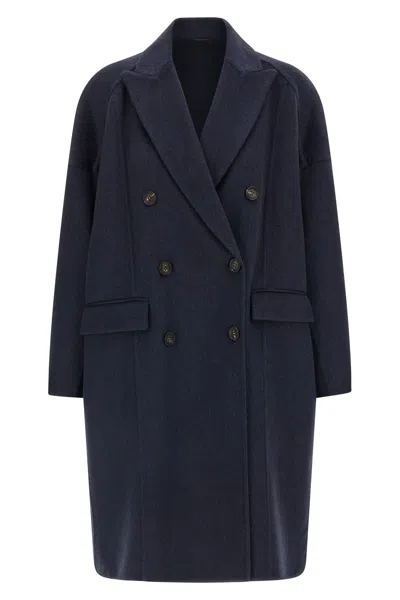 Brunello Cucinelli Oversized Double-breasted Coat Flap Pockets In Blue