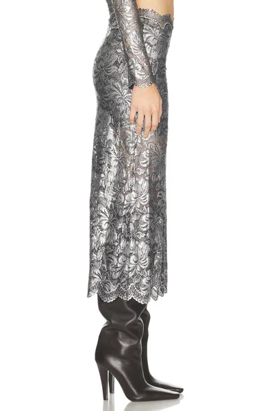 Rabanne Scalloped Metallic Stretch-lace Midi Skirt In Black