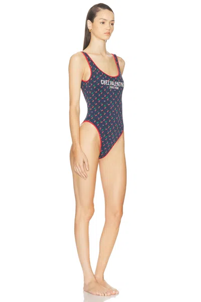 Valentino Garavani Lycra Swimsuit With Cherryfic Print In Blue