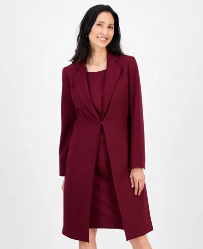 Le Suit Women's Topper Jacket & Sleeveless Dress Suit Set, Regular & Petite In Burgundy