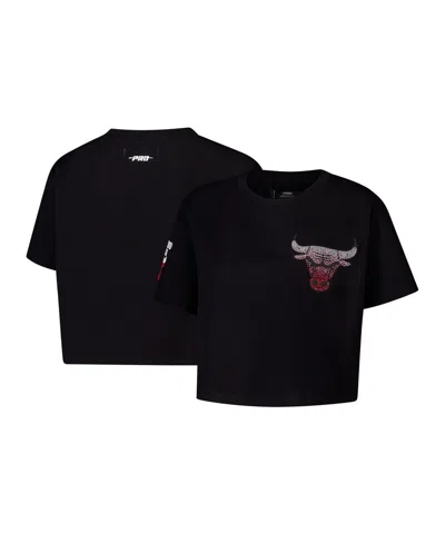 Pro Standard Women's Black Chicago Bulls Jewels Boxy Cropped T-shirt In Black