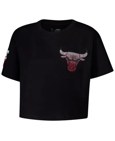 Pro Standard Women's Black Chicago Bulls Jewels Boxy Cropped T-shirt In Black