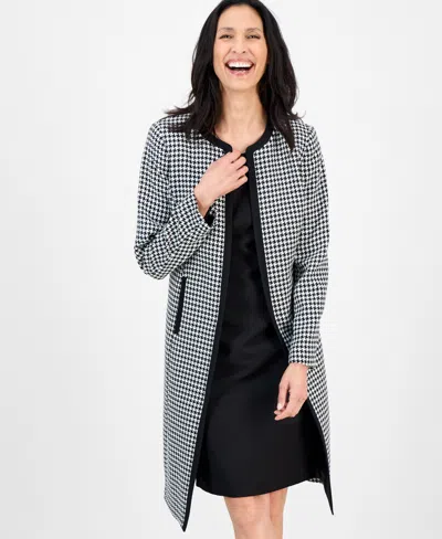 Le Suit Women's Houndstooth Topper Jacket & Sleeveless Dress Suit Set, Regular & Petite In Gray