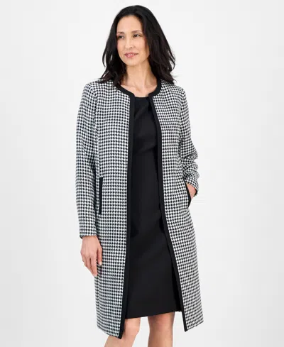 Le Suit Women's Houndstooth Topper Jacket & Sleeveless Dress Suit Set, Regular & Petite In Gray