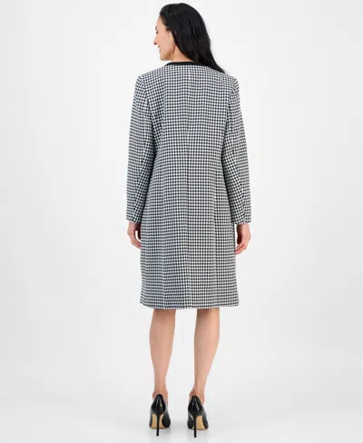 Le Suit Women's Houndstooth Topper Jacket & Sleeveless Dress Suit Set, Regular & Petite In Gray