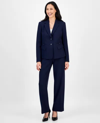 Le Suit Women's Notched Collar Wide-leg Pantsuit Set, Regular & Petite In Blue