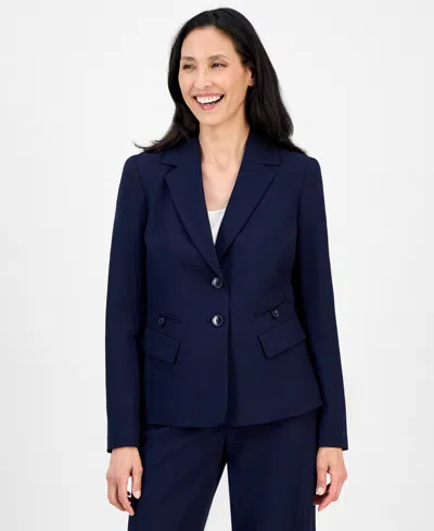 Le Suit Women's Notched Collar Wide-leg Pantsuit Set, Regular & Petite In Blue
