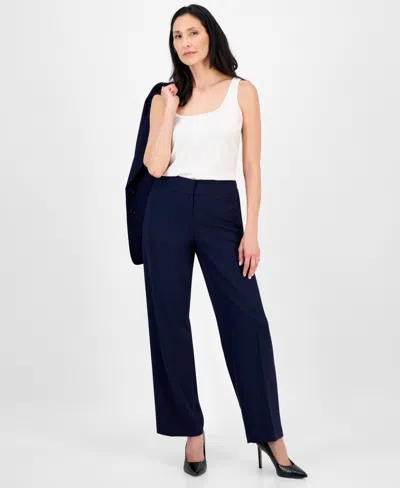 Le Suit Women's Notched Collar Wide-leg Pantsuit Set, Regular & Petite In Blue