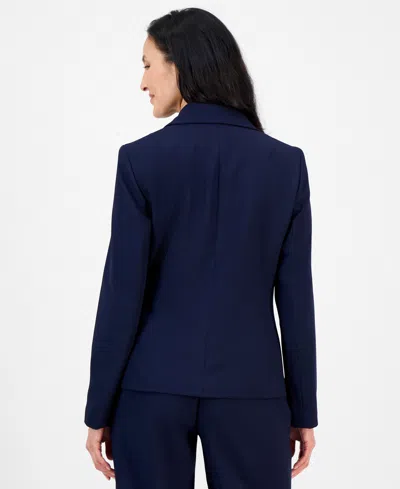 Le Suit Women's Notched Collar Wide-leg Pantsuit Set, Regular & Petite In Blue