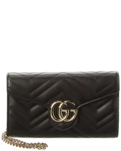 Gucci Shoulder Bag Chevron Pattern Chain Strap In Black