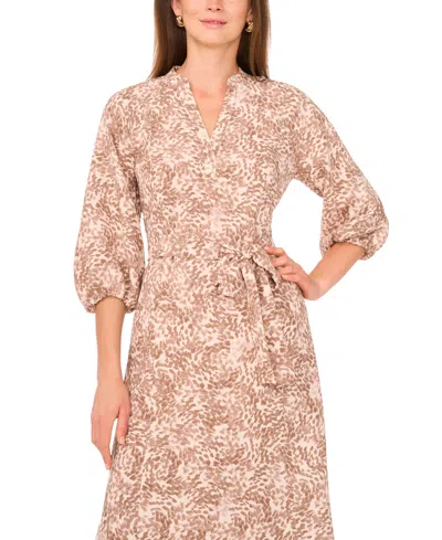 Vince Camuto V Neck Three Quarter Sleeve Midi Dress In Multi