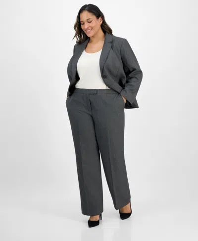 Le Suit Plus Size Notched Collar Wide-leg Pantsuit Set In Gray