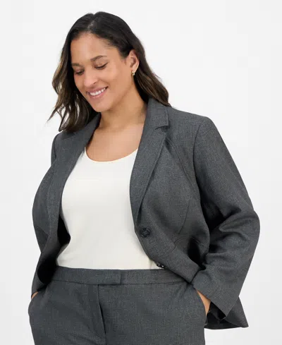 Le Suit Plus Size Notched Collar Wide-leg Pantsuit Set In Gray