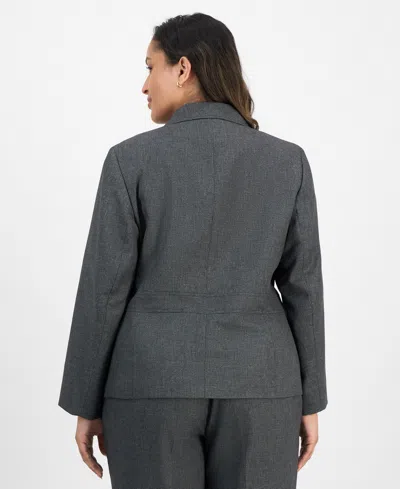 Le Suit Plus Size Notched Collar Wide-leg Pantsuit Set In Gray