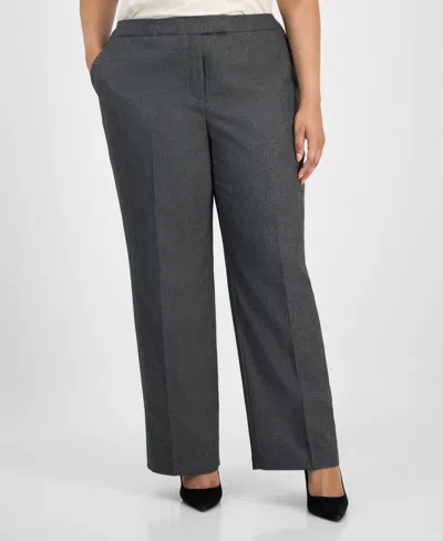 Le Suit Plus Size Notched Collar Wide-leg Pantsuit Set In Gray