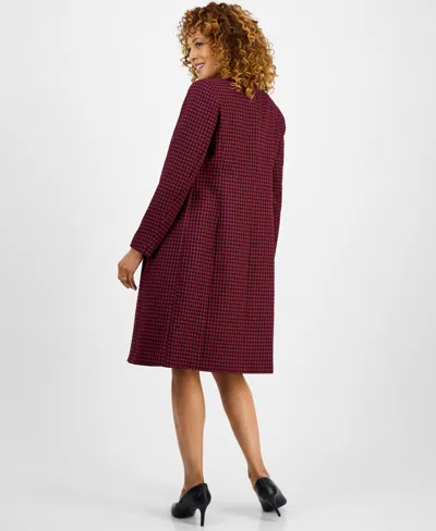Le Suit Women's Houndstooth Topper Jacket & Sleeveless Dress Suit Set, Regular & Petite In Burgundy