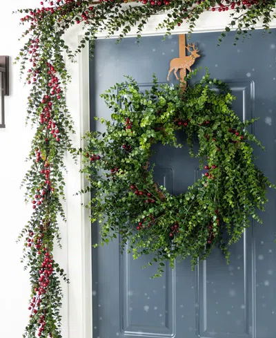 Glitzhome 6 Ft Polyethylene Christmas Dripping Eucalyptus Garlands With Berries, Set Of 2 In Multi